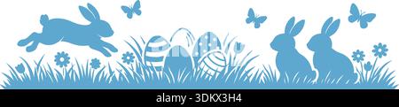 Easter banner with easter eggs and rabbit. Spring minimalist vector design.. Stock Vector