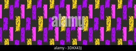 Small dash vibrant vertical lines seamless pattern. Surface pattern design geometric handmade neon purple motif. Hand drawn mini streaks abstract text Stock Vector