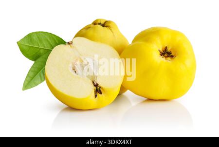 Apple-quinces with leaf isolated on white background. Clipping path included. Stock Photo