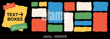 Rectangle and square shapes. Wavy organic irregular edge frame and a curvy block doodle area, through a geometric abstract cloud text box for a fluid Stock Vector