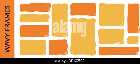 Wavy organic rectangle shape with irregular edge and a liquid yellow frame, through a doodle orange block area and a curvy cloud text box. Abstract ve Stock Vector
