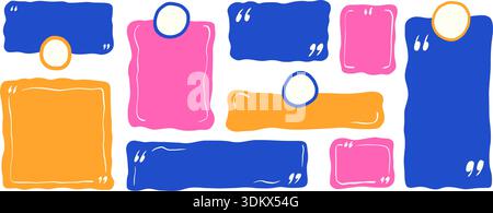 Rectangle quote frames set. Square blocks for feedback with an irregular edges. Rectangular shape for testimonial design. Organic text box and curvy a Stock Vector