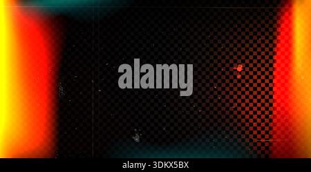 Old photo light leak overlay effect with gradient. Camera film red, orange filter with scratches. Abstract lens flare burn effect background. Cover wi Stock Vector