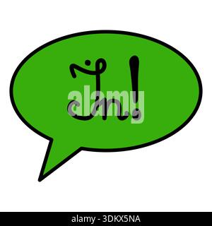 Green speech bubble vector illustration with playful black handwritten text "In!" Stock Vector