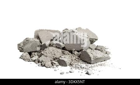 Broken concrete rubble pile against white background Stock Photo