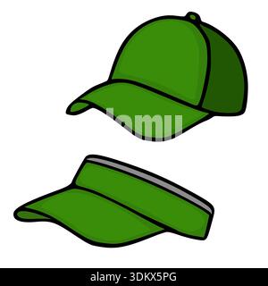Green baseball cap and visor vector illustration, isolated on white background Stock Vector