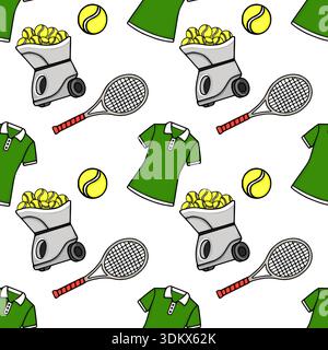 Seamless vector pattern of tennis equipment and apparel in bright green and yellow Stock Vector