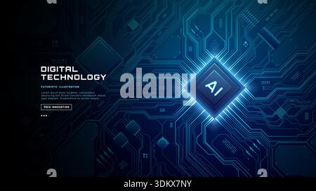 AI semiconductor chip icon centered on circuit board  Stock Vector