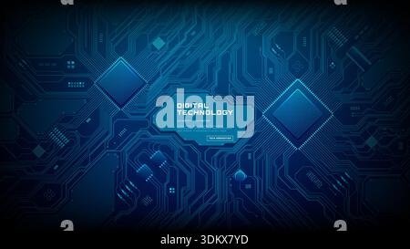 High-tech circuit board background with central text block space Stock Vector