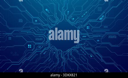 Digital circuit board background with glowing blue data patterns Stock Vector