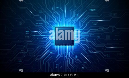 Circuit board design with AI chip at center Stock Vector