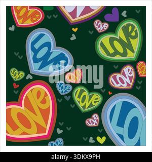Love signs on a green background Stock Vector