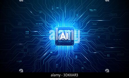 Semiconductor microchip with AI symbol at center Stock Vector