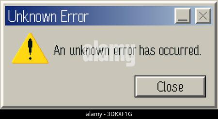 Retro computer error message window. Unknown system error alert dialog. Vintage UI vector illustration Stock Vector
