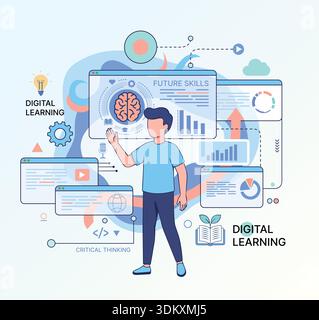 Future Skills and Digital Learning Journey Stock Vector