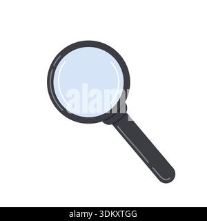 Magnifying glass sign in flat style for search, research, detail study, information analysis. For websites, apps, presentations. Stock Vector