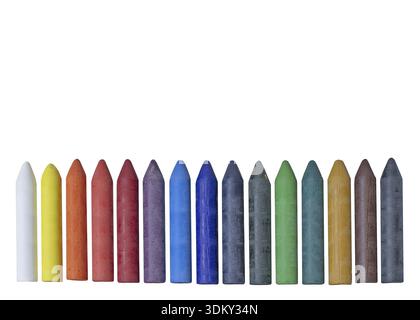 Wax crayons in all colors isolated on white Stock Photo