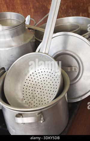 Aluminum kitchen utensils Stock Photo