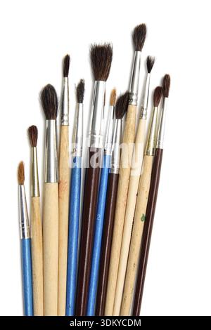 Brushes of various sizes for watercolors on white background Stock Photo