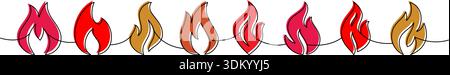 Seamless colorful fire border. Decorative flame divider outline for tattoo, abstract, and vector graphic projects Stock Vector
