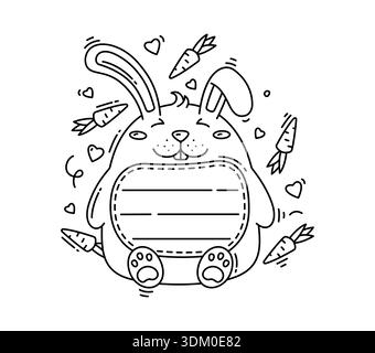 Rabbit funny animal kids memo note template. Forest wild animal scrapbook vector frame, schedule checklist sticker. Kids diary memo note or To Do list Stock Vector
