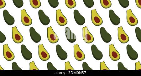 Avocado Fruit Seamless Pattern On A White Background. Fresh Avocado Icon Vector Illustration Stock Vector