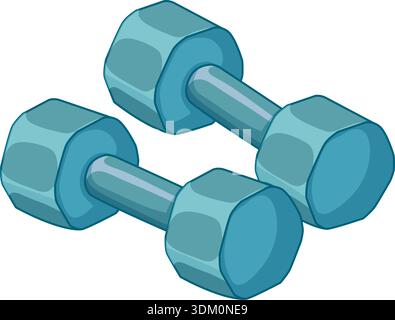 Two blue hexagonal dumbbells rendered in a clean vector style on a white background Stock Vector