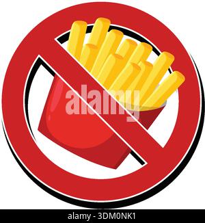 Vector illustration of a red prohibition sign over French fries on a white background. Stock Vector