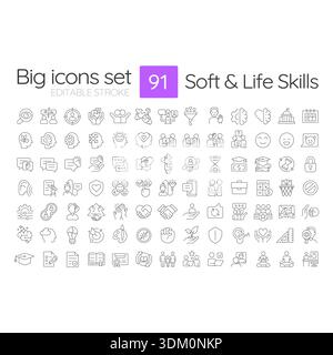 Soft and life skills line icons big set Stock Vector