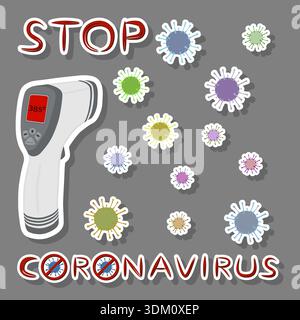 Illustration on theme set different types of thermometers for prevention coronavirus, thermometer consisting of med accessory with prevention coronavi Stock Vector