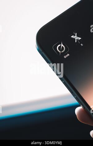 Close-up of the Grok AI logo on a digital screen. This editorial image ...