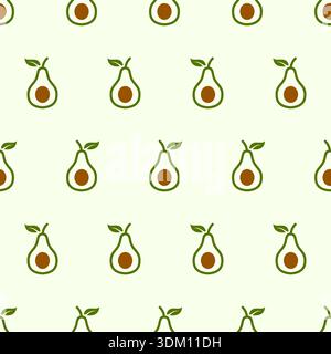 Seamless pattern with avocado and leaves. Vector fruits background Stock Vector
