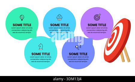 Infographic template with icons and 5 options or steps. Dartboard. Can be used for workflow layout, diagram, banner, webdesign. Vector illustration Stock Vector