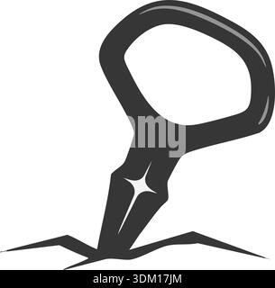 Stylized black magnifying glass over cracked ground lines suggesting investigation or search Stock Vector