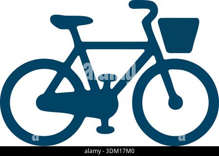 Simplified illustration of a bicycle with a front basket shown in dark blue silhouette Stock Vector