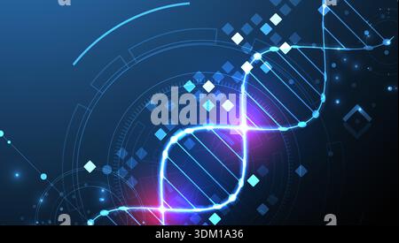 Scientific and technological background. Image of dna molecule with technological elements. Stock Vector