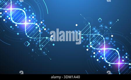 Scientific and technological background. Image of dna molecule with technological elements. Stock Vector