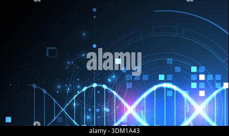Scientific and technological background. Image of dna molecule with technological elements. Stock Vector