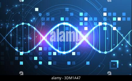 Scientific and technological background. Image of dna molecule with technological elements. Stock Vector