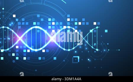 Scientific and technological background. Image of dna molecule with technological elements. Stock Vector