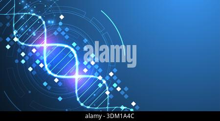 Scientific and technological background. Image of dna molecule with technological elements. Stock Vector