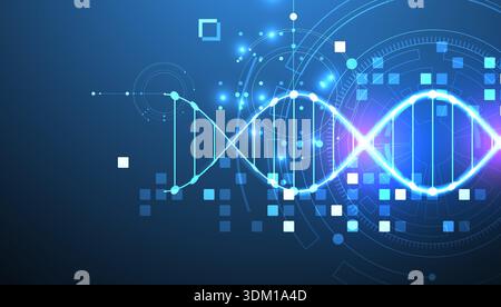 Scientific and technological background. Image of dna molecule with technological elements. Stock Vector