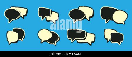 Speech bubble sticker set with hand drawn grain texture for chat message vector illustration. Stock Vector