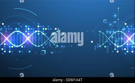 Scientific and technological background. Image of dna molecule with technological elements. Stock Vector