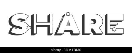 Share bold black and white 3D text Stock Vector