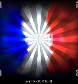 Abstract france flag with sun rays background for creative design. French patriotic vector pattern, template. Graphic grunge abstract background Stock Vector