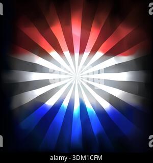Netherlands abstract flag background with sun rays for creative design. Graphic watercolor dark background. Dutch national tricolor texture. Nation Stock Vector