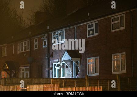 Green Park Road, Dudley 2nd Feb 2026 - West Midlands Police forensics and a fire investigator at the scene of a house fire after a man died on Monday 2nd February. Three other people were also treated at the scene however they had self-evacuated before crews arrived. West Midlands Police remain on the col-de-sac as investigations continue. Credit: British News and Media/Alamy Live News Stock Photo