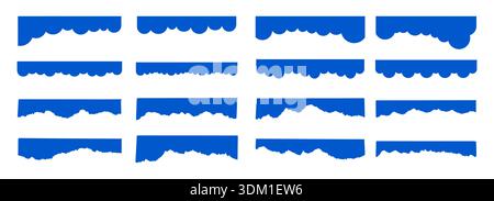 Web divider site simple clouds separator set. Fluffy curve edge header section. Blue border for banner, frame bottom, template. Vector illustration Stock Vector