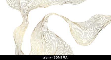 Elegant gold line wave pattern, white background, abstract wavy curves, smooth flowing design. Luxury vector illustration, Japanese ornament, modern Stock Vector
